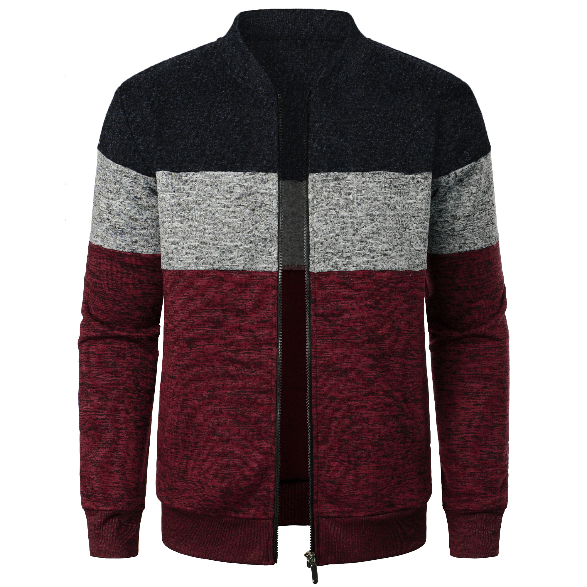 Haut en tricot à col montant pour hommes, rayé, fermeture éclair à carreaux, avec couleurs assorties à la , automne/hiver: XXXL / Black