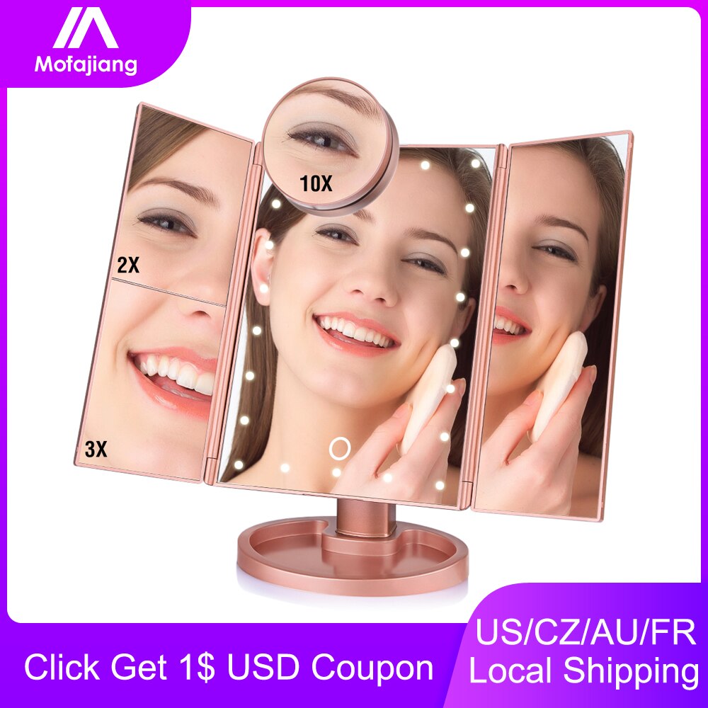 Meikkipeili valolla 22 led-pöytä 1x 2x 3x 10x suurentava peili kosketusnäyttö meikkipöytä taitettava säädettävä kosmeettinen työkalu