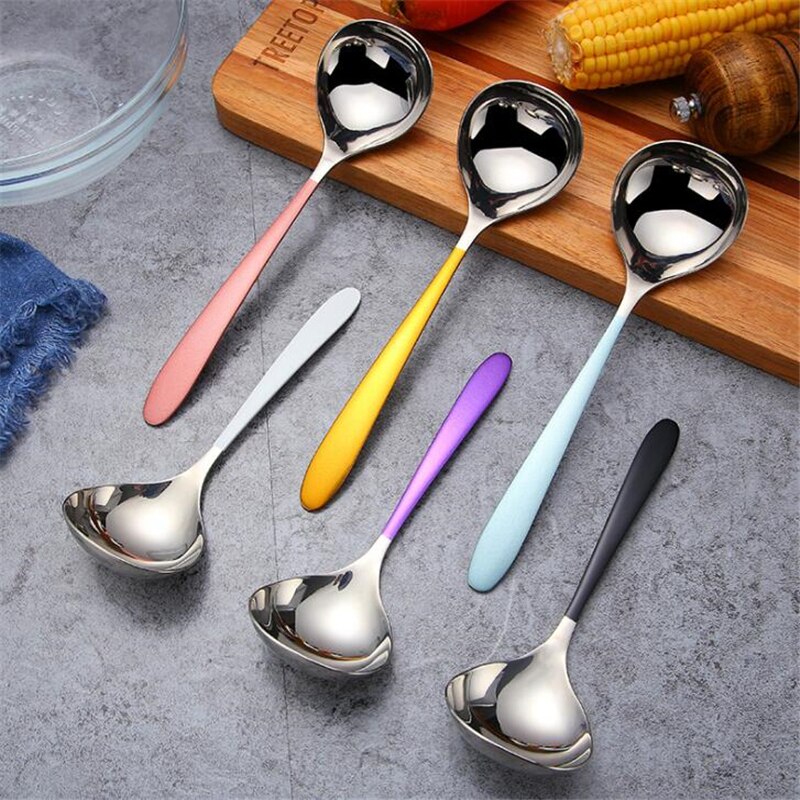 Cucharón de mango largo de acero inoxidable grueso, 1 Uds., cucharón grande, útil para cocina, utensilio, cuchara para sopa