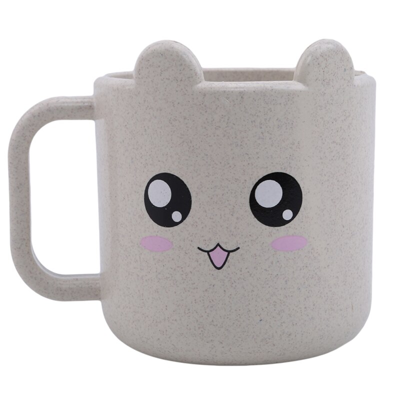 Taza de leche con asa para niños y bebés, taza de desayuno, taza para el hogar, taza de entrenamiento de dibujos animados: beige