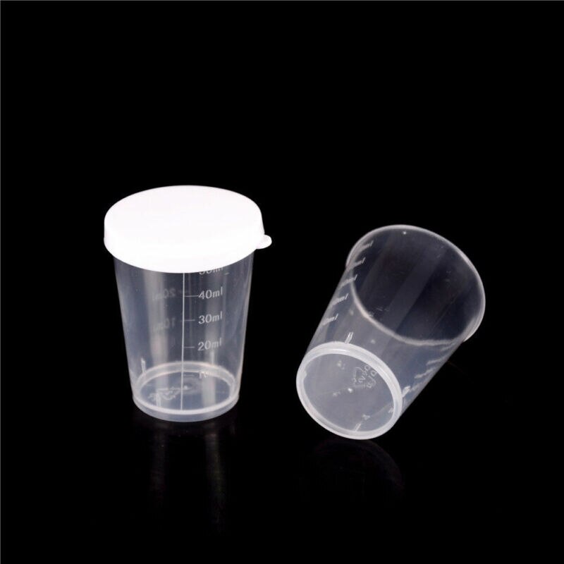 10Pcs 50Ml Plastic Liquid Maatbekers Transparante Geneeskunde Maatregel Cups Opslag Monsters Ambachtelijke Lijm Verf Pot Met Cap