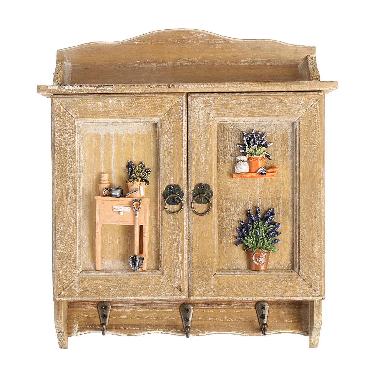 Caja organizadora Retro de madera con puertas dobles, estante organizador con 9 ganchos, soportes montados en la pared para armario, decoración para el hogar y la sala de estar: Amarillo claro