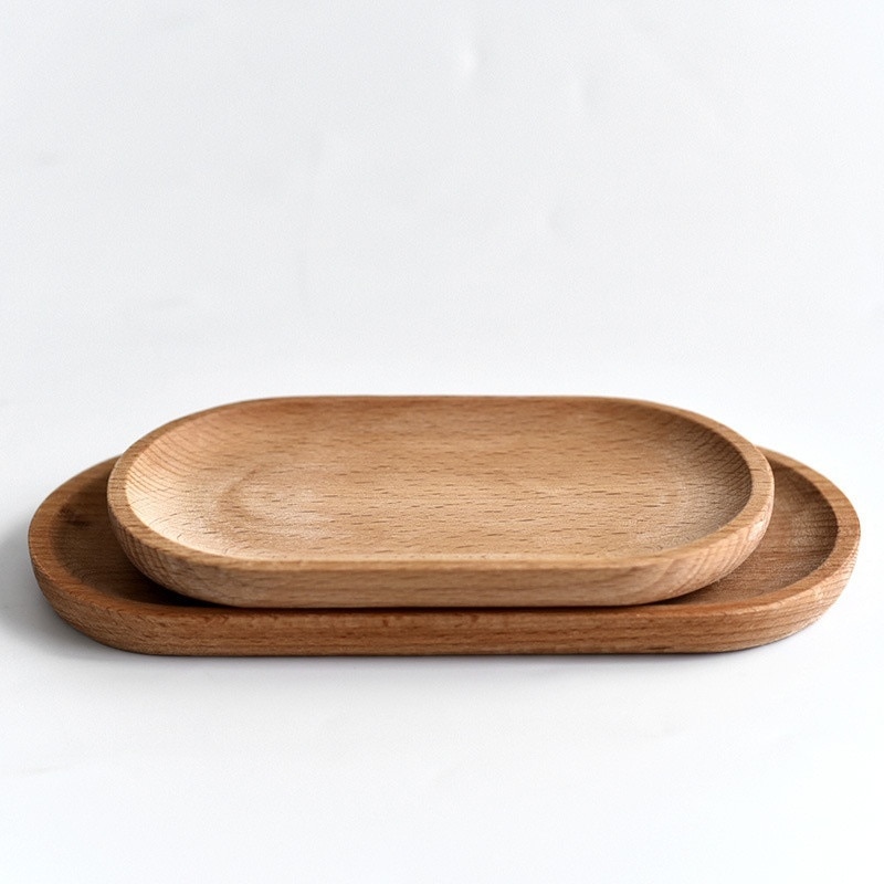Wooden Plate Beech Oval Tray Kitchen Supplies Mini Solid Wood Small Plate Children's Whole Wood Plate Wooden Plate