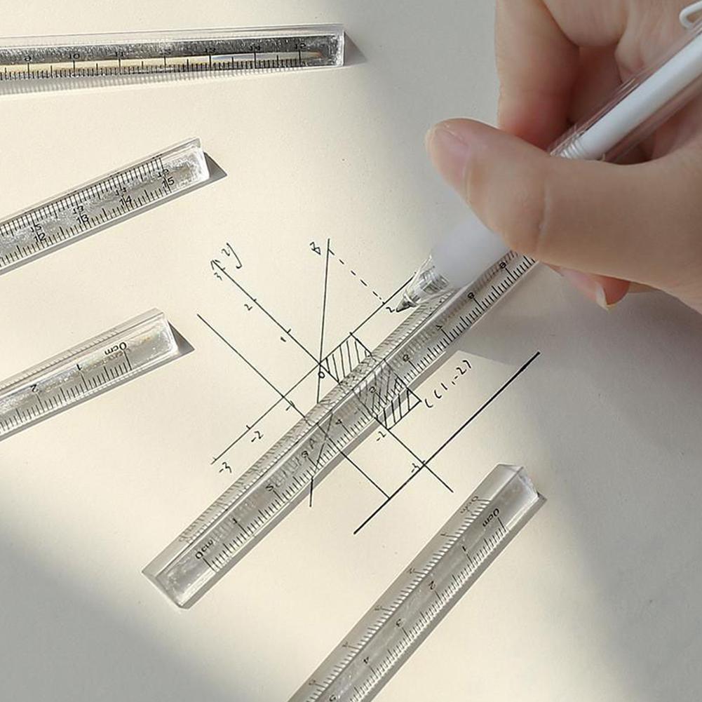 15cm Transparent Straight Ruler Students Stationery Sides Teaching Simple Triangular Measuring Scale Tools Both Rulers on K R4N1