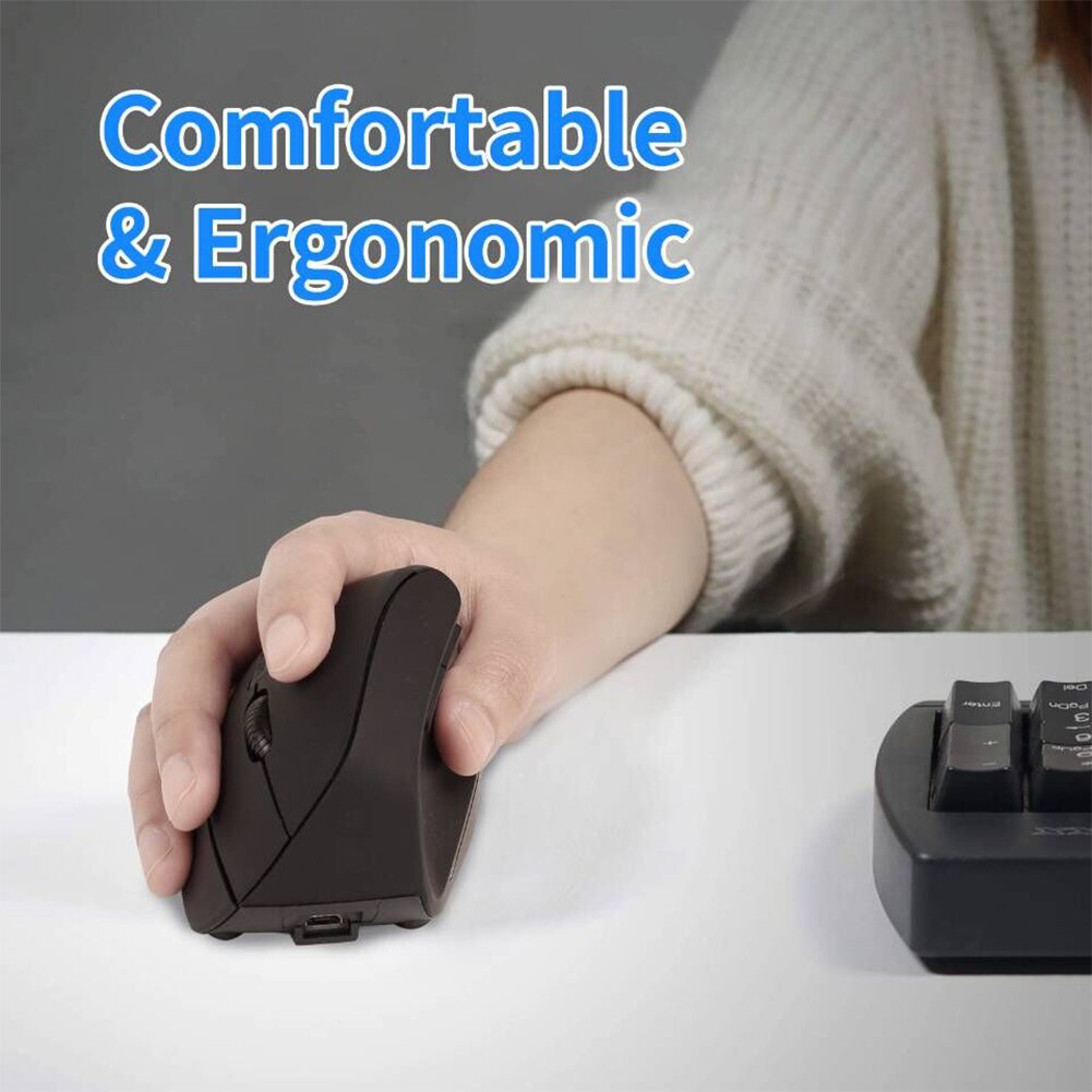 6 Buttons 2.4GHz Vertical Mouse USB Receiver 3 Gears 2400DPI Adjustable Handheld Wireless Charging Mice for Home Office Gamers