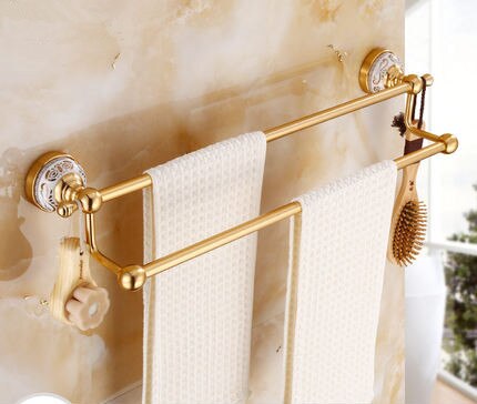 Bathroom Accessories Set Aluminum Carved Champagne Gold Towel Rack Towel Bar/Ring Toilet Brush Holder Corner Shelf Paper Holder: Double towel bars