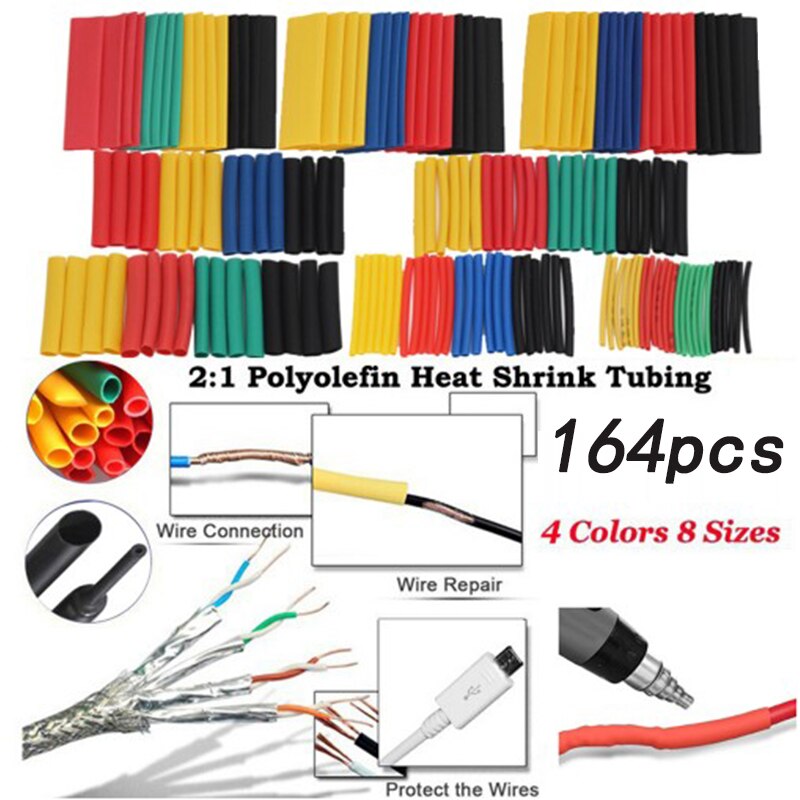 164 Stks/doos Hittekrimpbuis Kit Krimpen Diverse Polyolefine Isolatie Sleeving Krimpkous Wire Cable