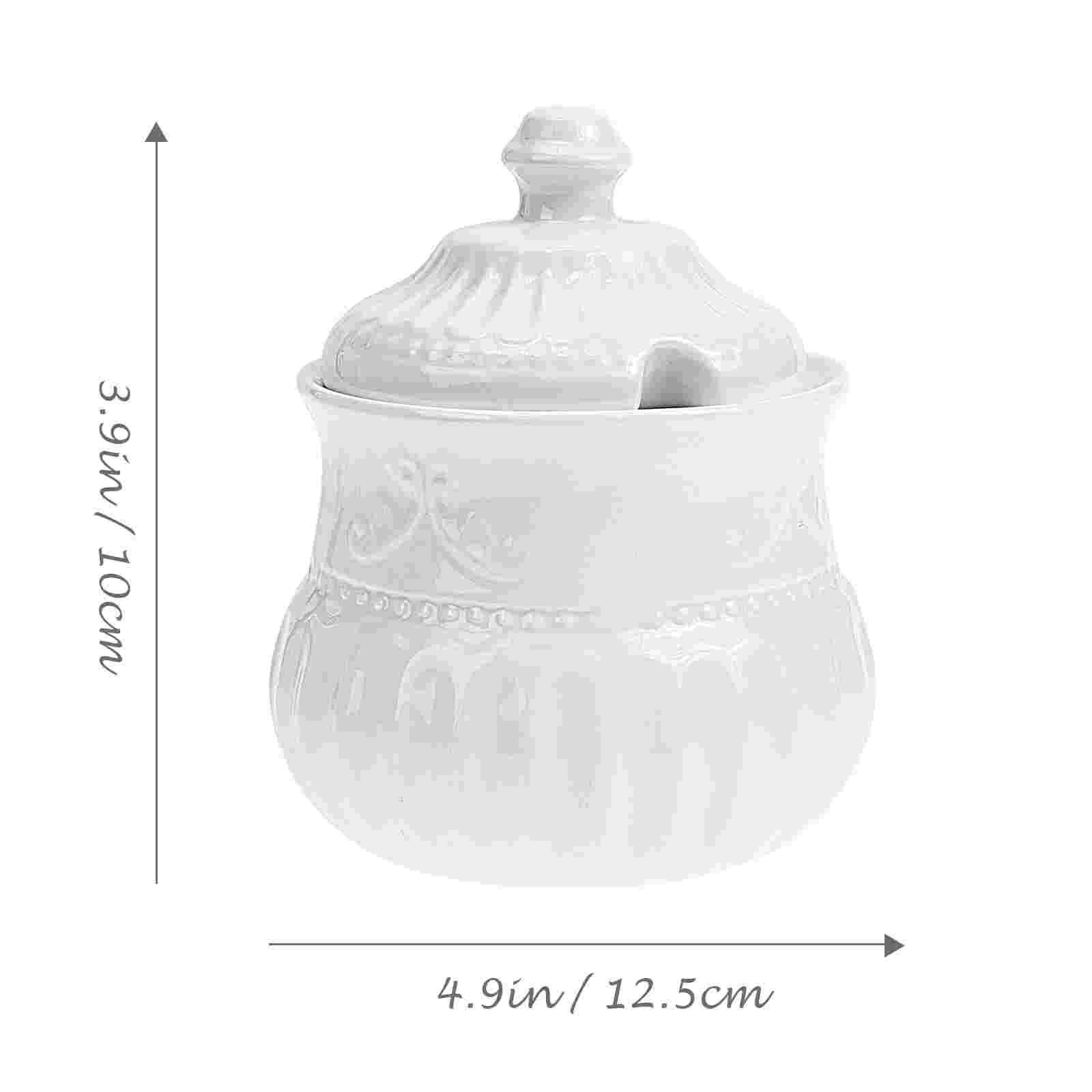 Embossed Ceramic Sugar Cube Jar Delicate Sugar Jar Coffee Shop Sugar Holder