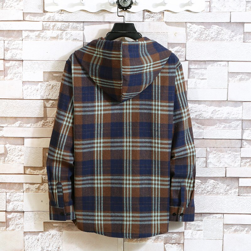 Plaid Style Autumn Spring With Hoodie Men‘s Hip Hop Punk Shirt Flannel Casual Clothes