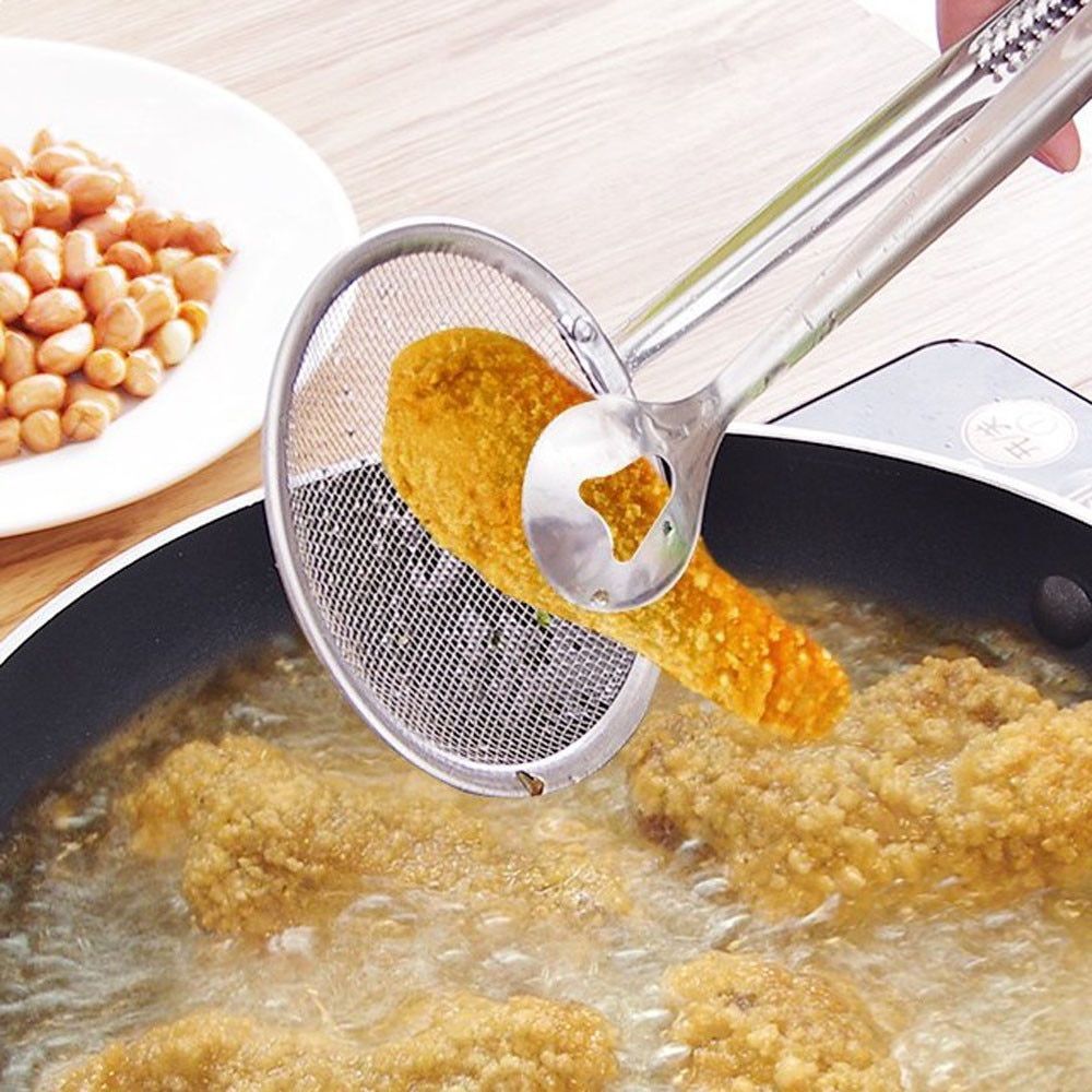 Multi-functional Filter Spoon With Clip Food Kitchen Oil-Frying BBQ Filter Stainless Steel Clamp Strainer Kitchen Tools