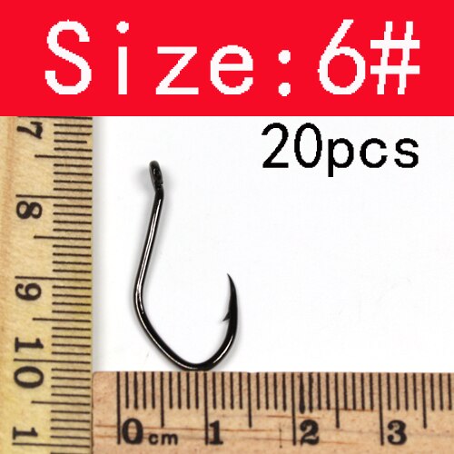 Anzuelo de pez gato de acero al carbono, accesorio afilado con púas, 3/0, 2/0, 1/0, 6, 8 V, 20 Uds.: Size 6 20PCS