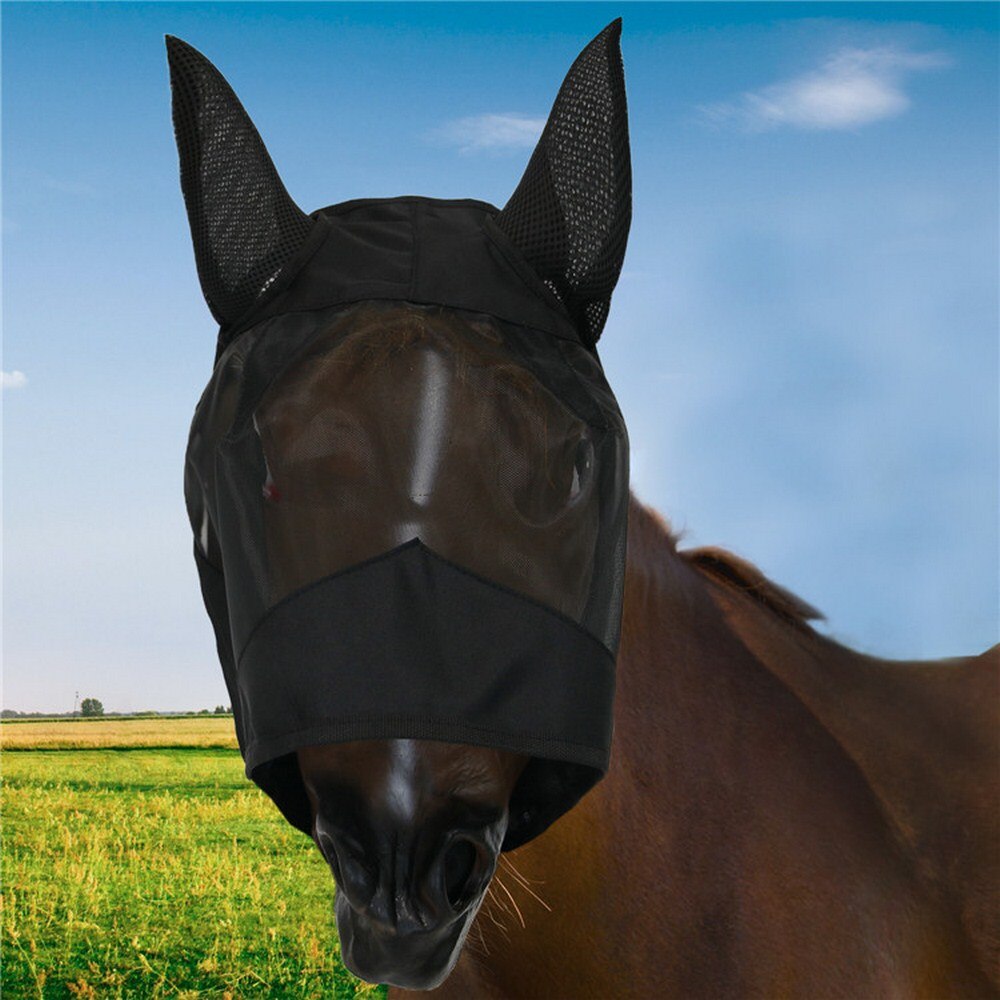 Fournitures équestres cheval masque facial tête-monté respirant maille couverture Anti-moustique Protection yeux et oreilles produit pour animaux de compagnie S/M/L