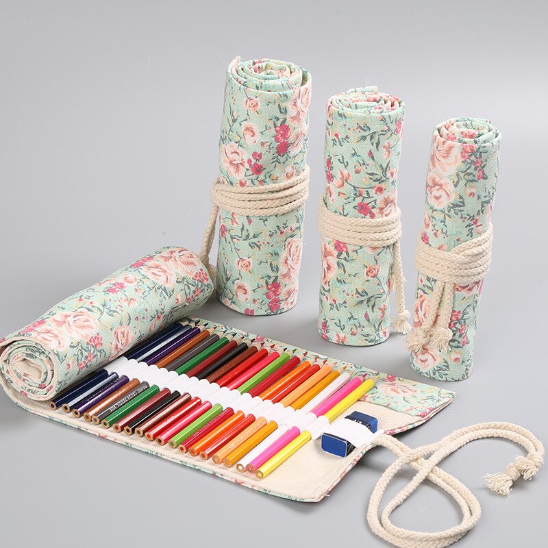 Kleine-gebroken canvas art hand werk pen gordijn 12/24/36/48/72-gat schets kleur potlood zak met briefpapier case
