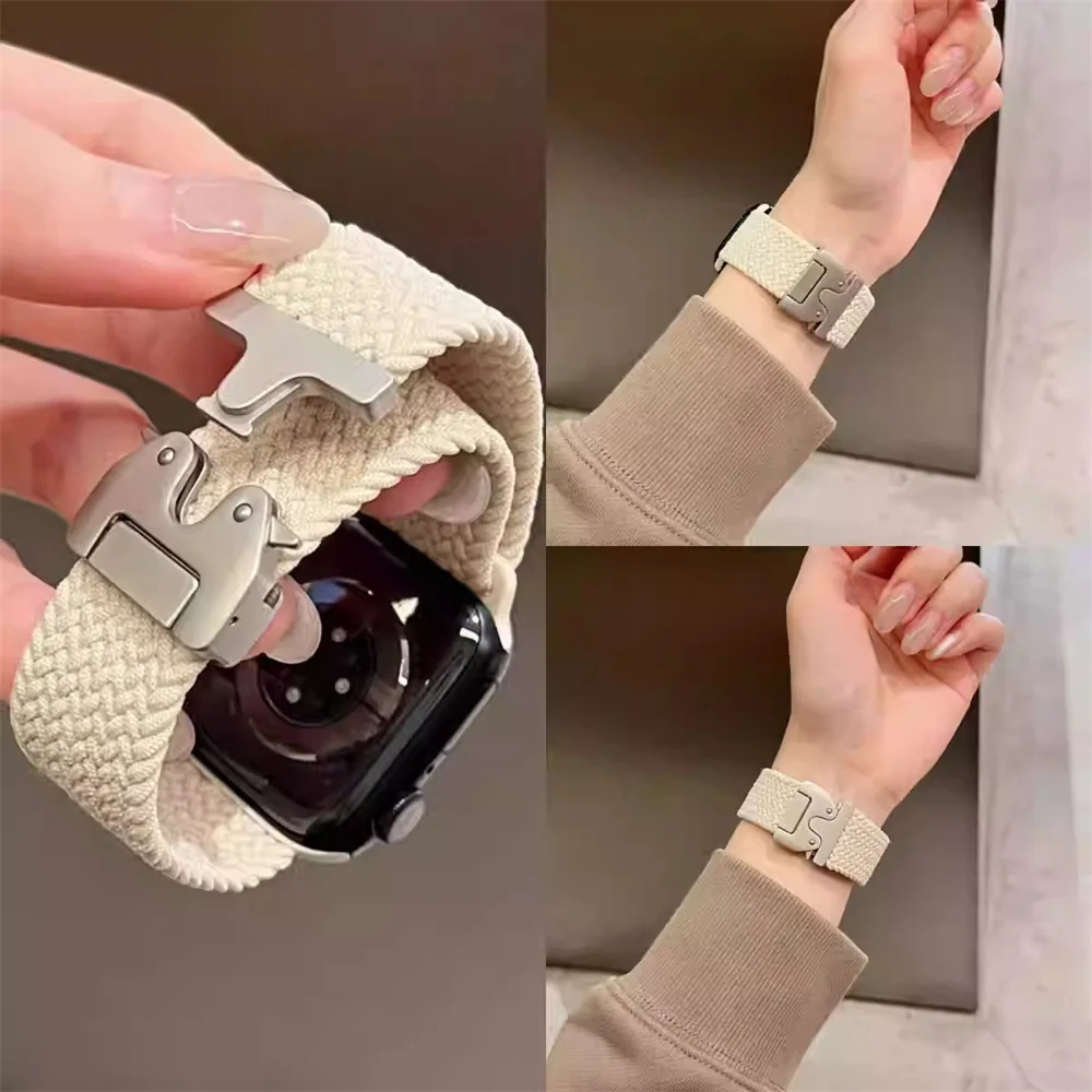 Correa trenzada Solo Loop para Apple watch Band 46mm 44mm 45mm 42mm 40mm 41mm Ultra 2 49mm Correa iwatch Series 10 9 8 7 6 SE 5 4