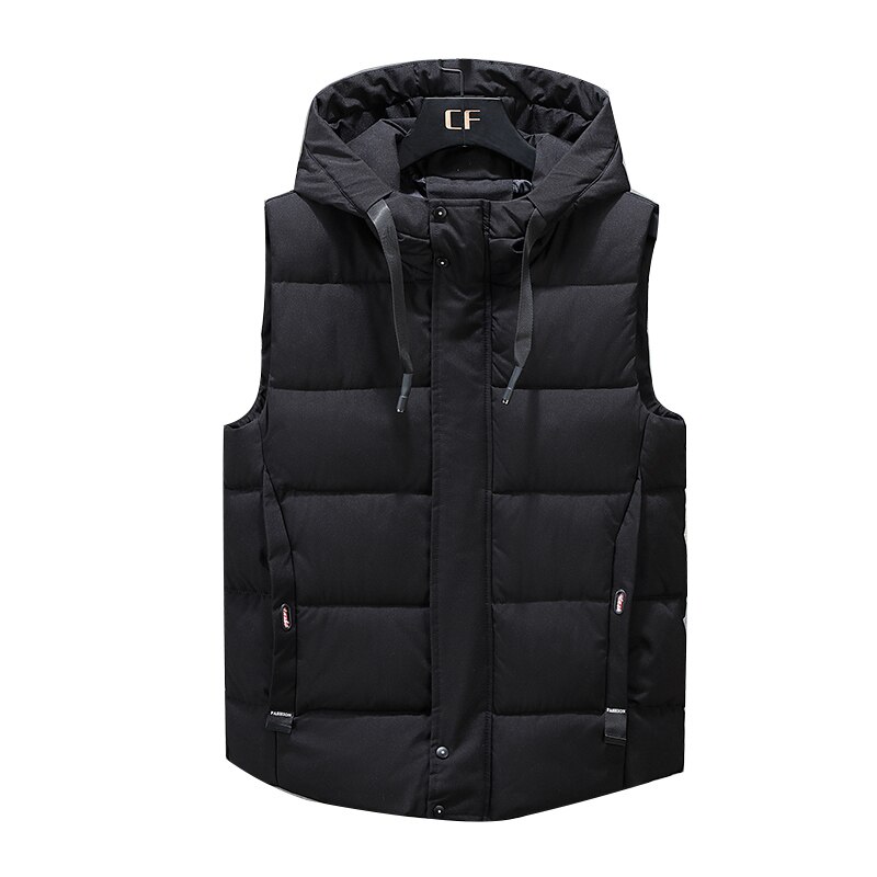 Mode mannen Hooded Vesten Winter Warm Mouwloze Jassen Mannen Jassen Solid Casual Vest Mannelijke Vesten