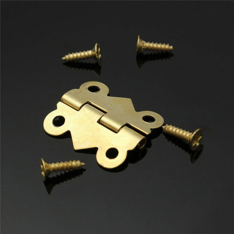 Charnière à plat dorée 17x20mm, 20 pièces/paquet (avec 40 vis), convient pour armoire, tiroir, boîte à bijoux, matériel de meubles