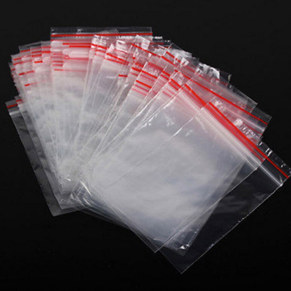 100Pcs Duidelijke Zak Hersluitbare Plastic Zakken Rode Grip Zelf Druk Seal Resealable Zip Lock Plastic Verpakking Tassen Sieraden Pouch