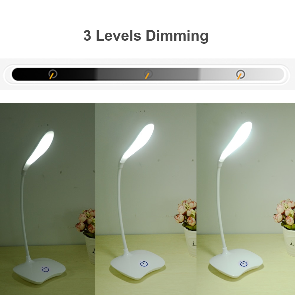 Bureaulamp Oplaadbare Batterij Led Tafellamp Flexibele Zwanenhals Oogbescherming Bureaulamp 3 Dimmers Leeslamp Nachtkastje Lezen
