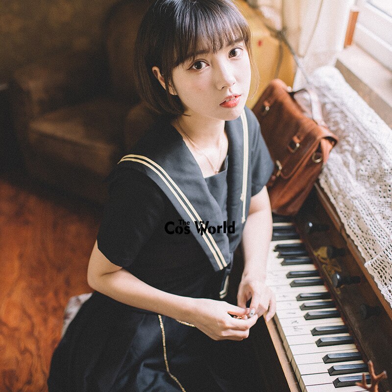 [The Night Meteor] Black Summer Navy Sailor Suit Tops Skirts JK High School Uniform Class Uniform Students Cloth