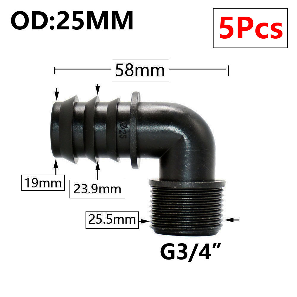 5pc 16/20/25/32mm Garten Schlauch PE Rohr Widerhaken Anschluss 1/2 3/4 1 "Gewinde gerade Ellenbogen Koppler passend zu Bauernhof Bewässerung Gelenke: Orange