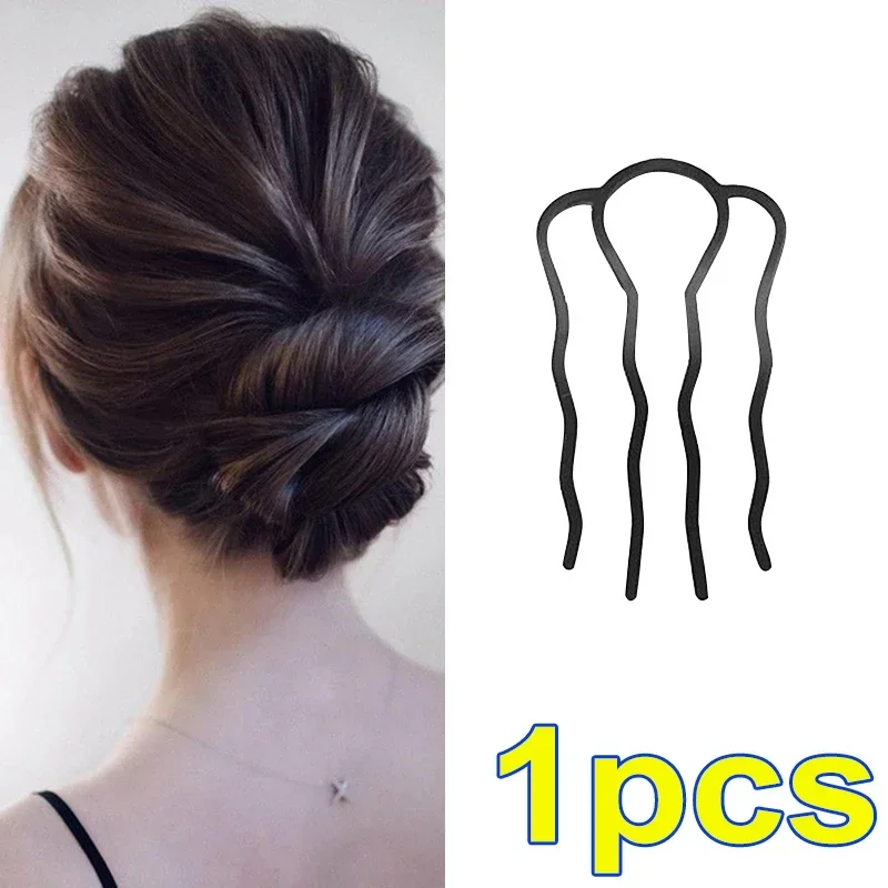 Clip de tenedor de pelo de Metal negro para mujer, peines con pasador, moño desordenado, Clip de horquilla, peines laterales, palos Updo, herramienta de Peinado: Negro