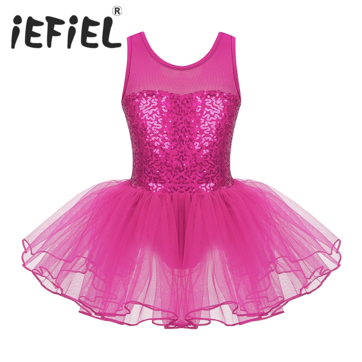 Paillettes enfants filles ballerine Dancewear sans manches maille extensible épissure Ballet danse Tulle gymnastique justaucorps maille Tutu robe