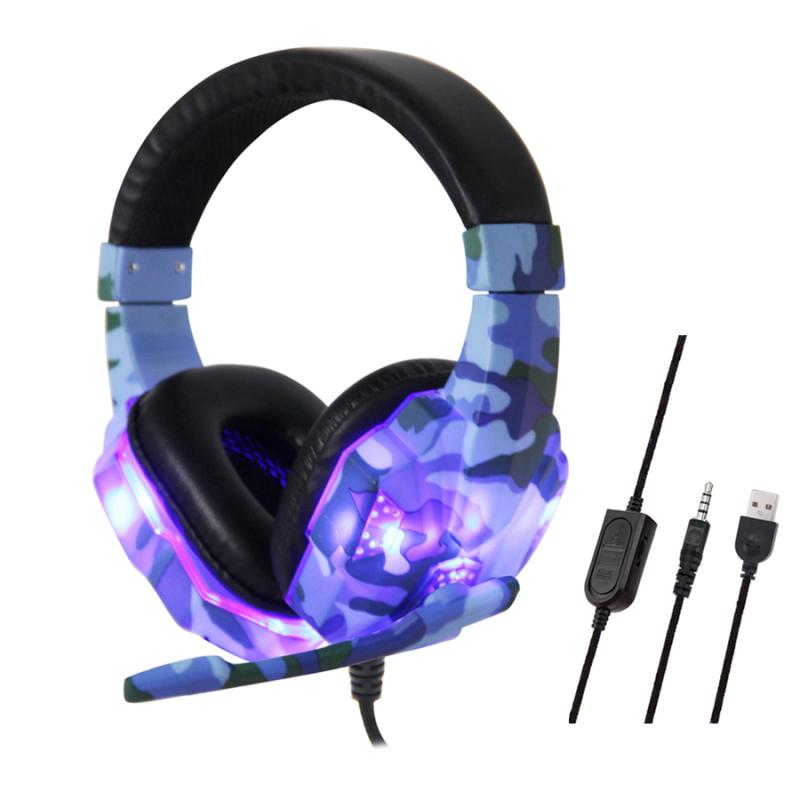 Gaming Headset Head-mounted Gaming Headset Stereo Bass Sound Headsets with Mic LED light for PS4 Computer PC Gamer