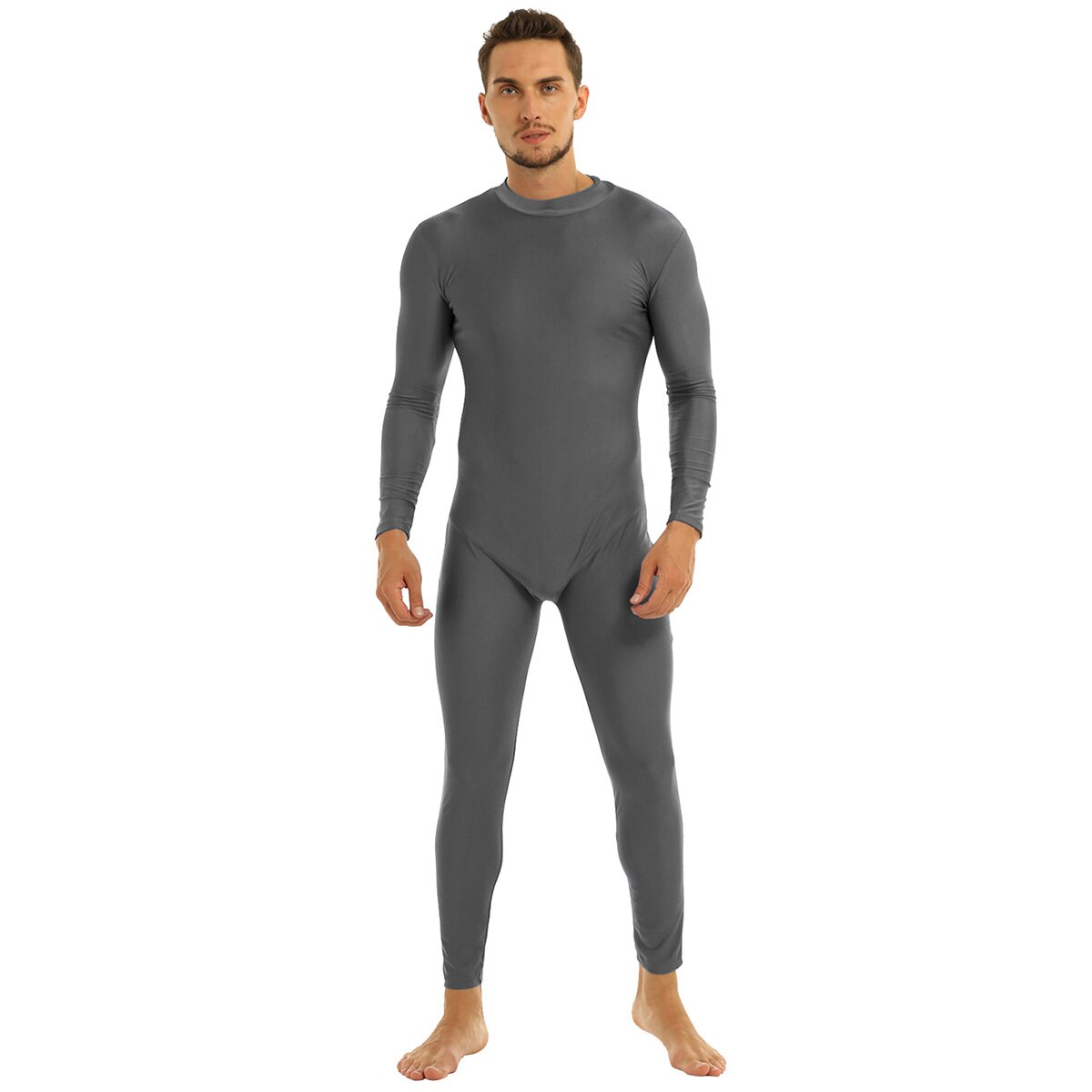 Bra passform för herrdräkter långa ärmar skinny helkropps-katdress vuxen lycra danskläder body gymnastik träning unitard: M / Grå