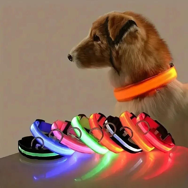 Collar de perro con luz LED, Collar de seguridad para caminar de noche, parpadeo que brilla en la oscuridad, Collar de batería para perro pequeño, mediano y grande
