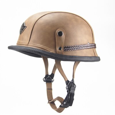 1Pcs Adult Open Face Vintage Half Leather Motorcycle Cycling Helmet 2Colors Available: Brown / M