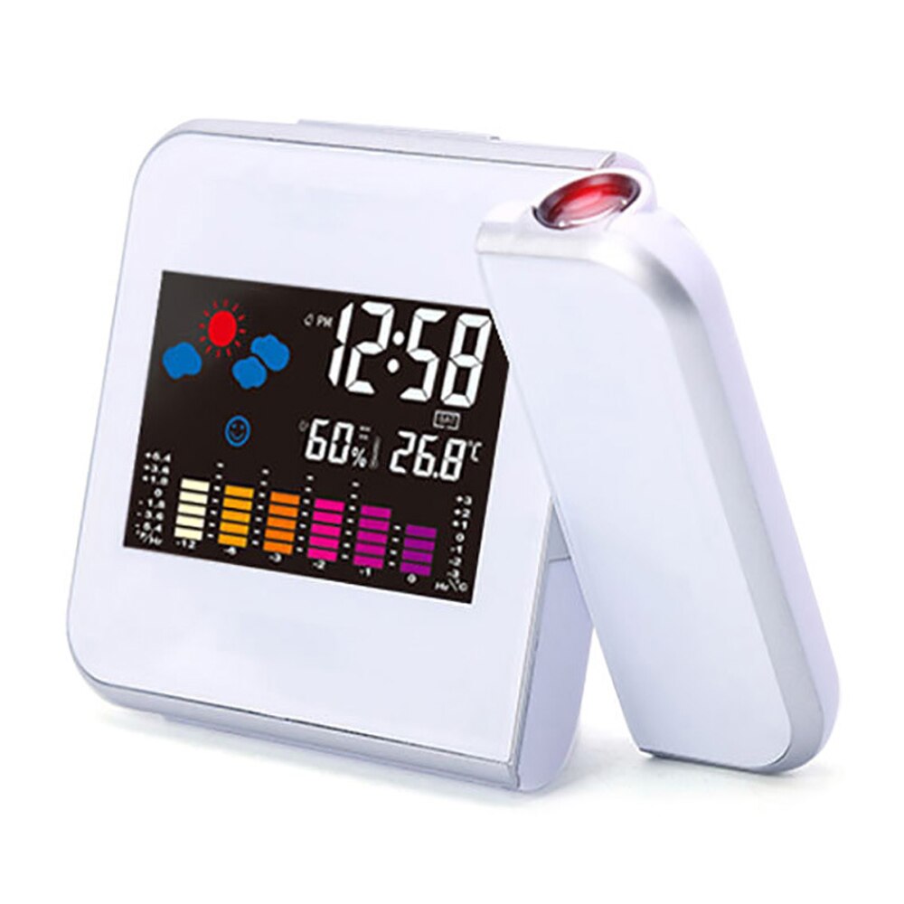 LED Digital Projection Alarm Clock Temperature Thermometer Humidity Hygrometer Desk Time Projector Calendar Colorful Idea: W Without data cable