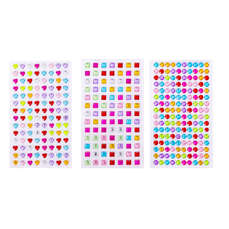 1-6Sheets 3D Gem Acrylic Crystal Stickers Kids DIY Decoration Self Adhesive Jewel Crafts Sparkly Rhinestone Stickers Girls: green