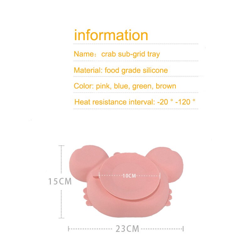 Sub-grid Silicone Sucker Tableware For Baby Cartoon Crab Anti-fall Dinner Plate Infant Kids Supplementary Food Bowl Soft Dishes
