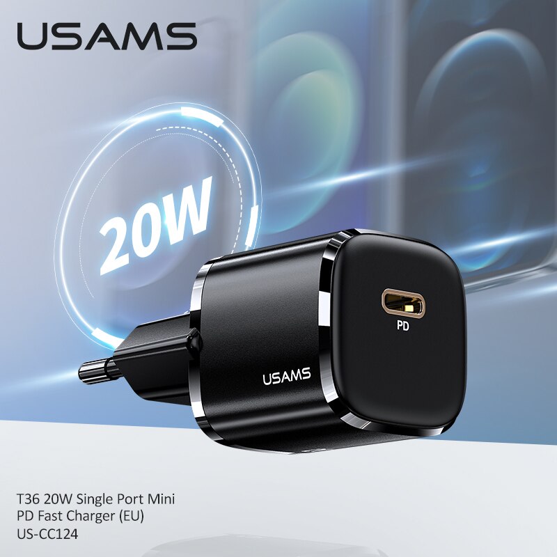 USAMS PD 20W Fast Charger +Type C To Lightning Cable Set For iPhone 12 12 Pro Max Mini QC4.0 QC3.0 Quick Charging Wall Charger