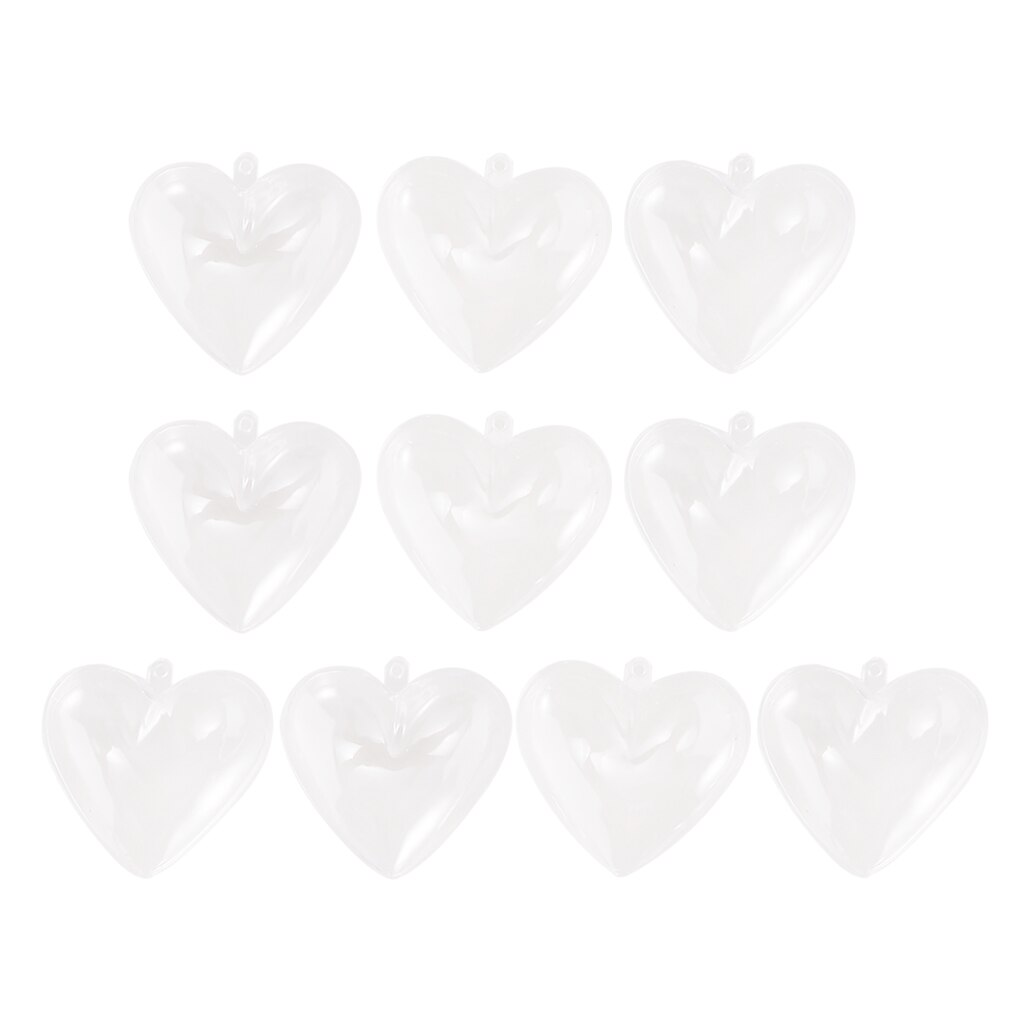 10 Pack Clear Plastic Fillable Hearts Shape Ball Craft Ornament, DIY Bath Bombs Molds Hanging Heart Ball Box