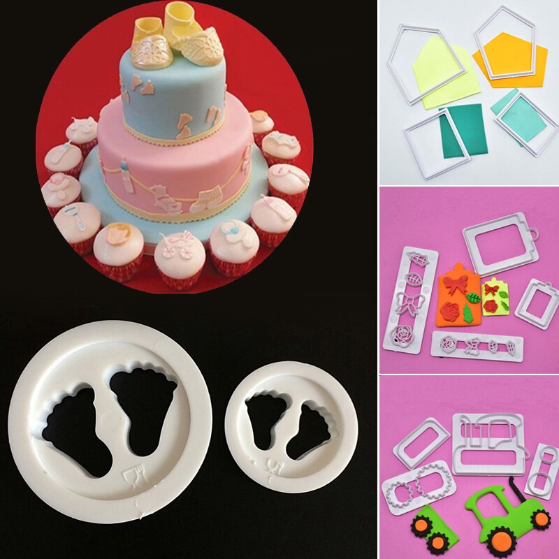 Prylar dekoration fondant prägling 4 stycken/set traktor tårta modell 2 stycken bilform kniv mall socker verktyg tårta kök