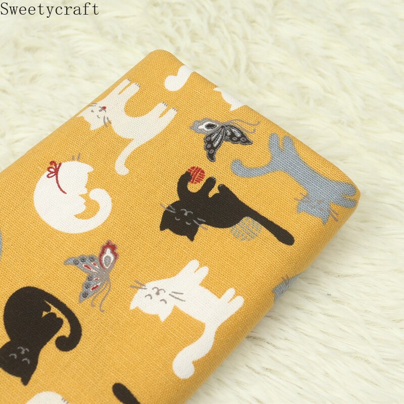 Tela de algodón de 100% gruesa de 110x45cm por yarda, tela estampada con Gato de dibujos animados para manualidades, tela de retales de costura hecha a mano, decoración bordada con aguja