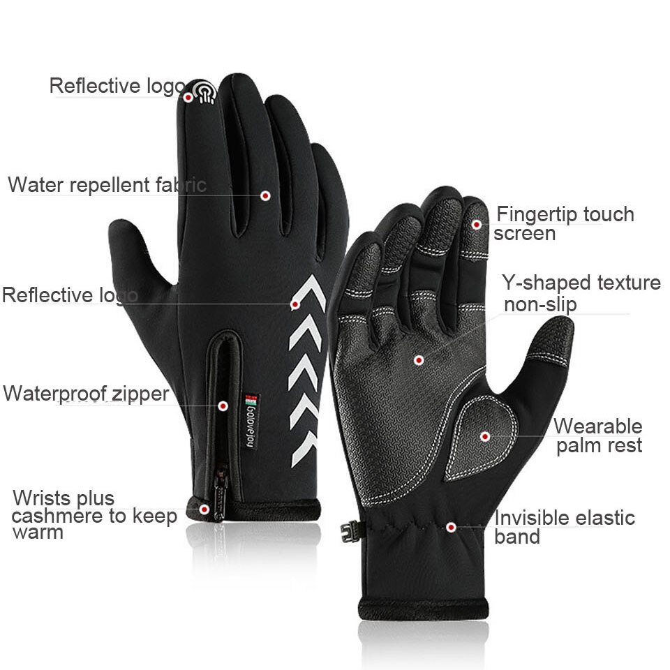 Loogdeel ski snowboard handsker vindtætte vandtætte kold og varm nat refleksion fem finger touch screen fuld finger ski handske