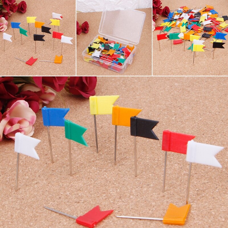 100 stykker blandet farve flag push pins negle thumb tack kort tegning pin brevpapir