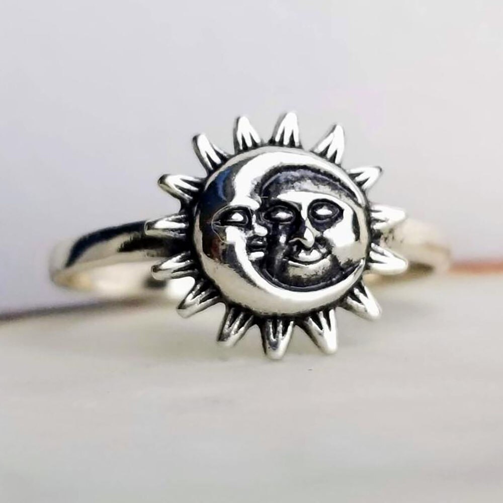 Bague de soleil et de lune simple pour hommes et femmes, bague de fiançailles, de mariage, de style bohème, pour femme et petite amie