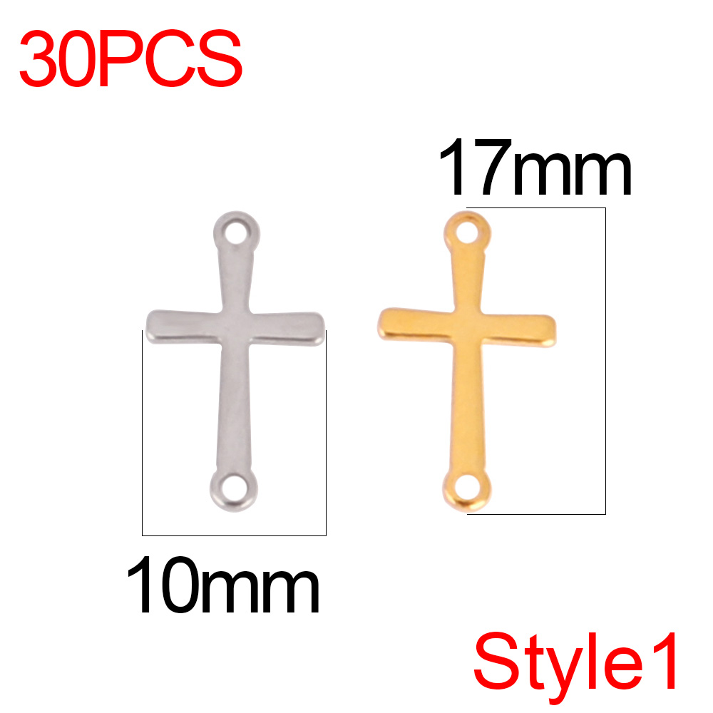 30pcs/lot Stainless Steel Cross Charms DIY Cross Pendants Religious Faith Charms For Jewelry Making bracelet necklace earrings: Gold / BROWN