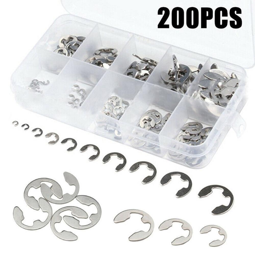 120/200Pcs 304 Rvs E Clip Washer Assortiment Kit Borgring Borgring Voor As Fastener M1.5 ~ m10: 200PCS