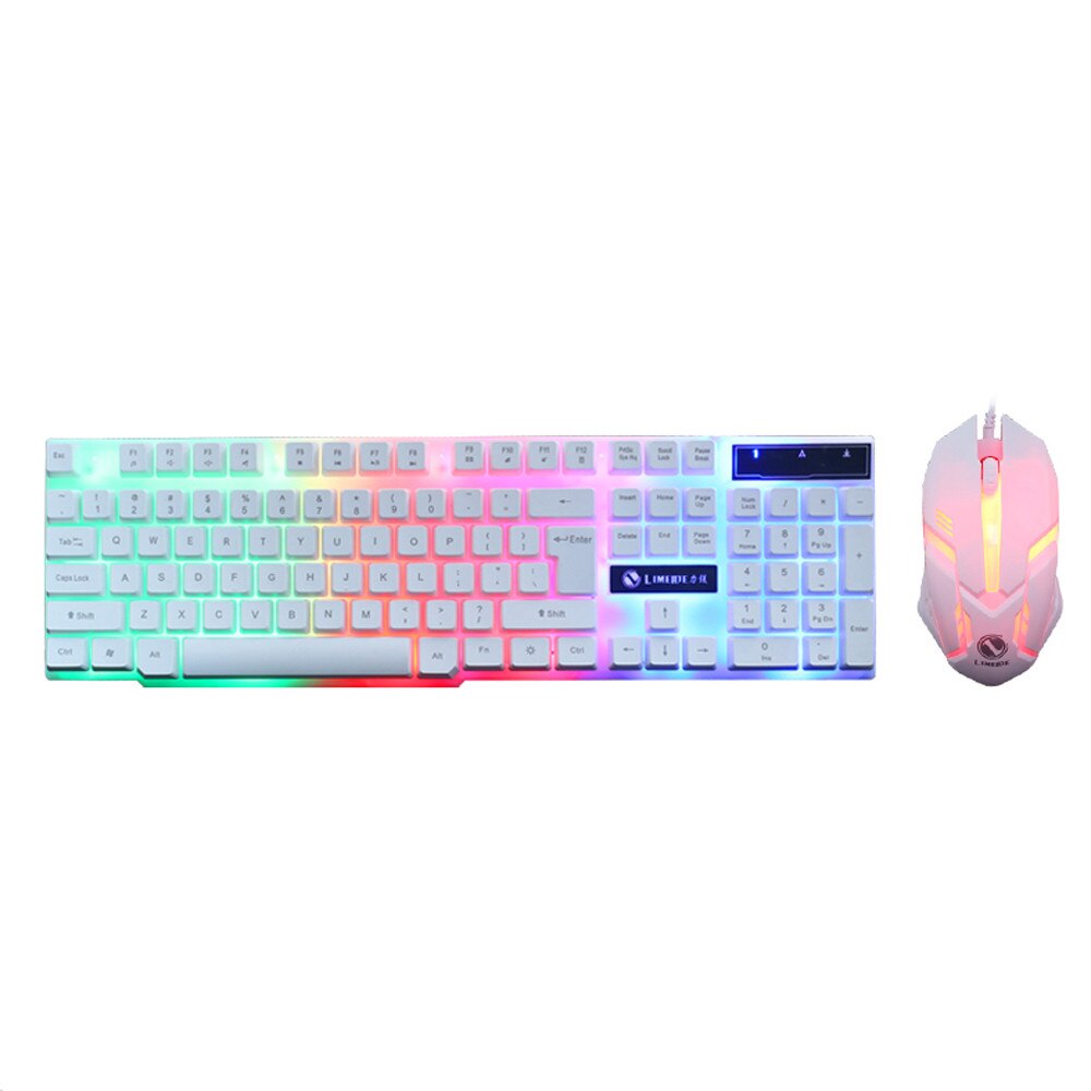 GT300-retroiluminado con LED colorido con cable USB para PC, teclado arcoíris para juegos, ajustable, 1600DPI, ratón, Combos para ordenador: WH