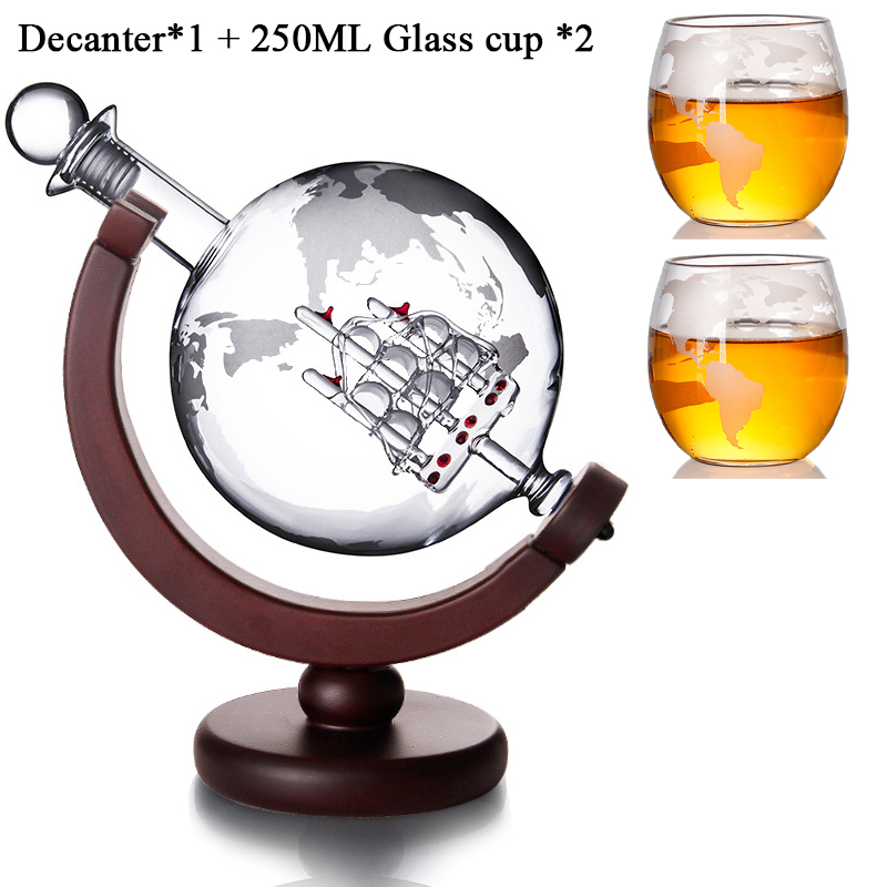 Ensemble de verres à Whisky, Globe de cristal, Carafe à liqueur pour Whisky, Vodka, voilier, Carafe avec support en bois fini, outils de Bar, tasse chaude: Decanter B Set