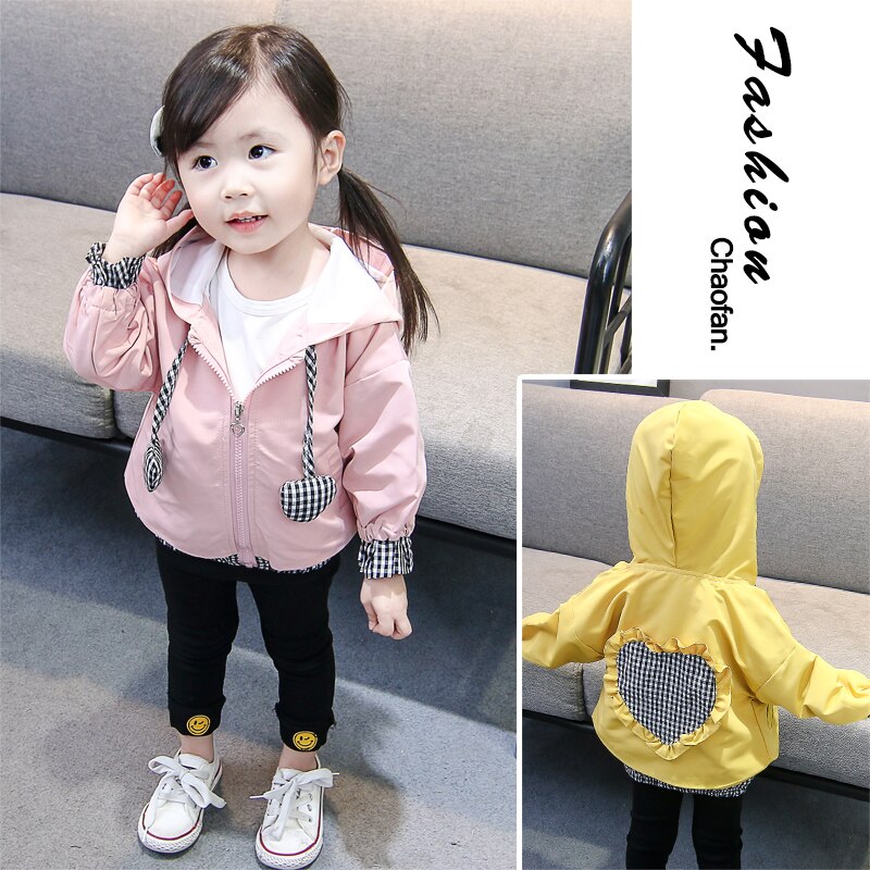 Kinderkleding Meisje Jassen Kinderen Hooded Rits Windjack Baby Hartvorm Plaid Jas Baby Bovenkleding Hoodies Voor Meisje