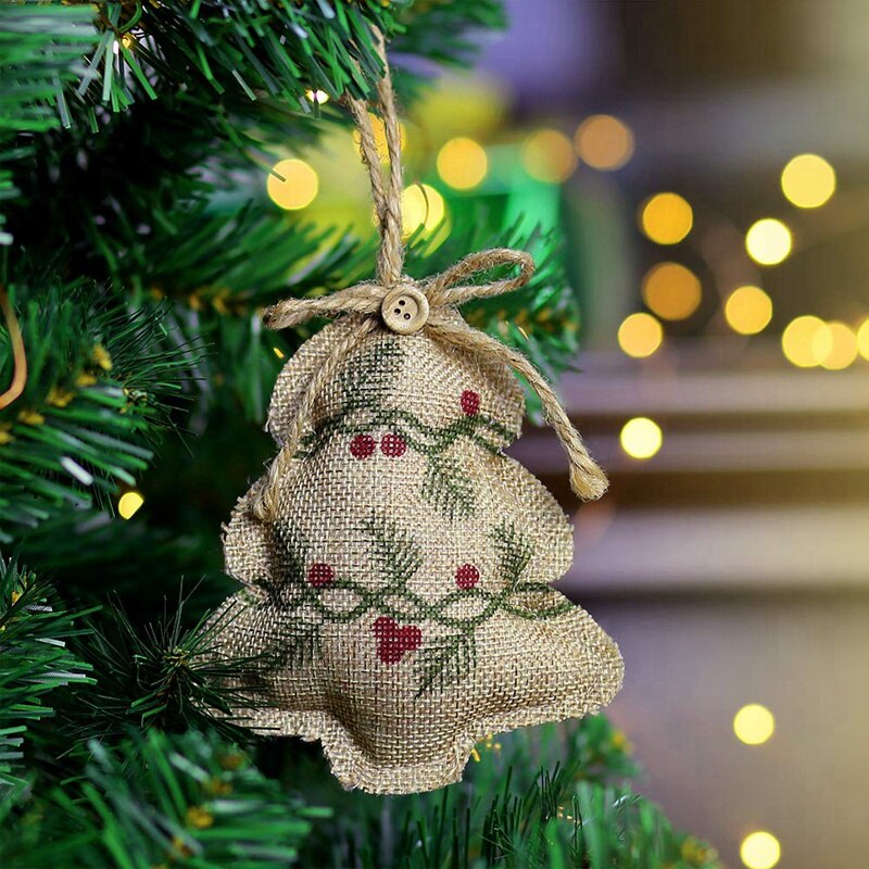 Rustika julgransdekorationer strumpa dekorationer säckväv land julstrumpa boll trädklocka med röd och grön järnek l