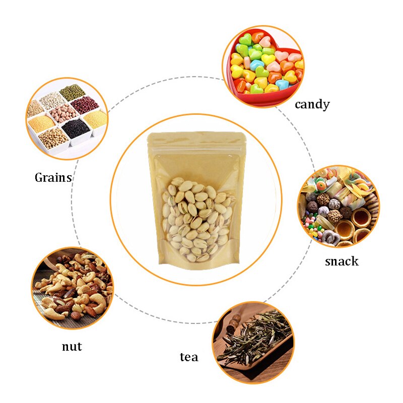Kraft Paper Bag Translucent Self-supporting Self-sealing Bags Sugar Coffee Beans Nuts Tea Snacks Food Sealed Packaging
