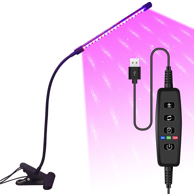 Luz LED USB para cultivo de plantas, jardín interior, 10 niveles regulables, luz de cultivo, temporizador de espectro completo, ajuste de invernadero hidropónico 3H/9H/12H: Azul