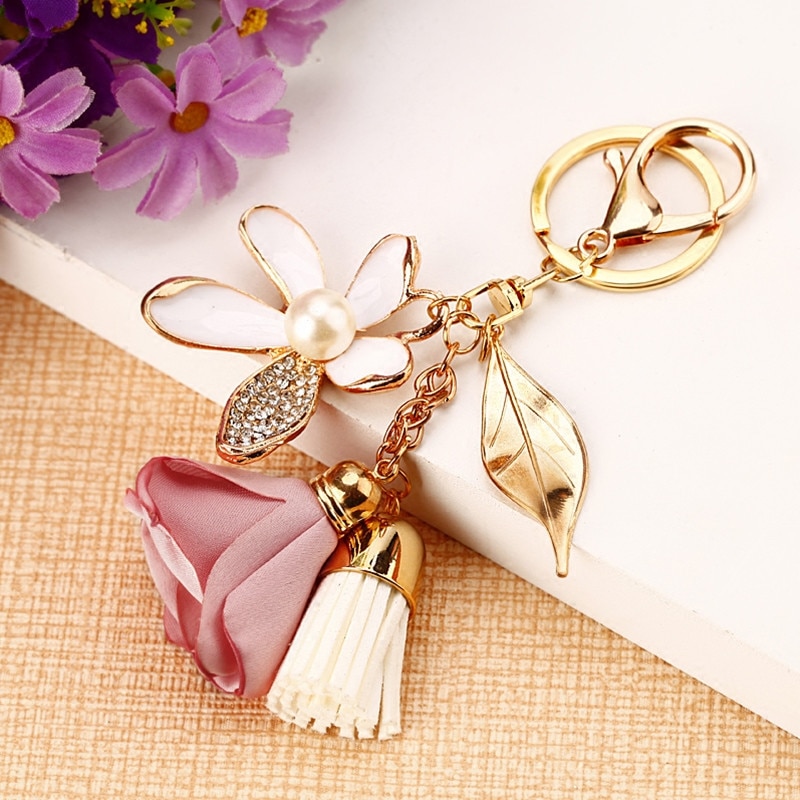 Phantasie & Fantasy Blume Schlüssel ring Chiffon Quaste Auto schlüsselanhänger Dame Paar Tasche Ornamente Kreative Charme Blume Keychain