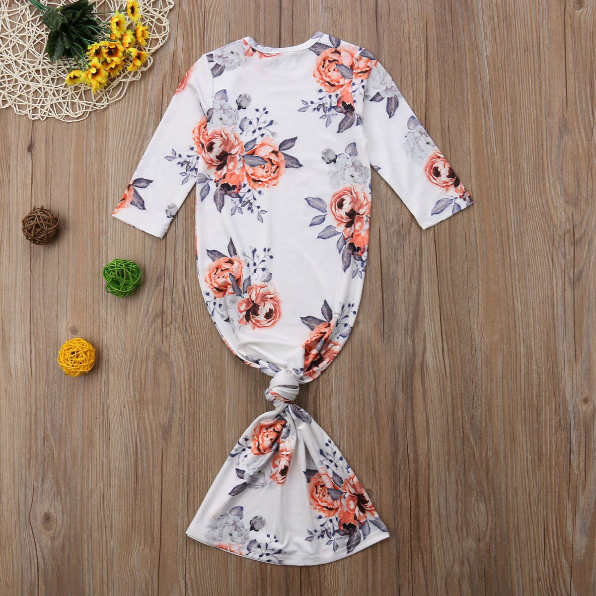 Pasgeboren Baby Baby Meisje Bloemen Nachtkleding Pyjama Robe Gown Katoenen Kleding 0-6 m